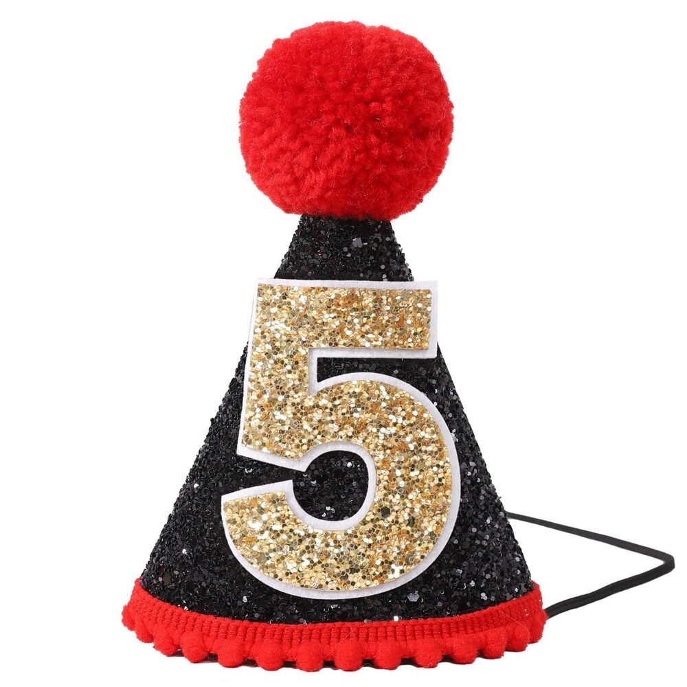 3250 5th Birthday Party Outfit - Boys Gold Glitter Crown, Hat and Smash